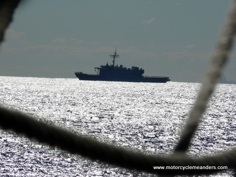 Naval vessel checks us out from safe distance