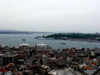 Golden Horn flowing into Bosphorus, which flows into Sea of Mamara in background