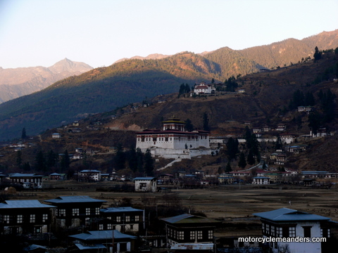 Paro Dzong with watch tower up the hill